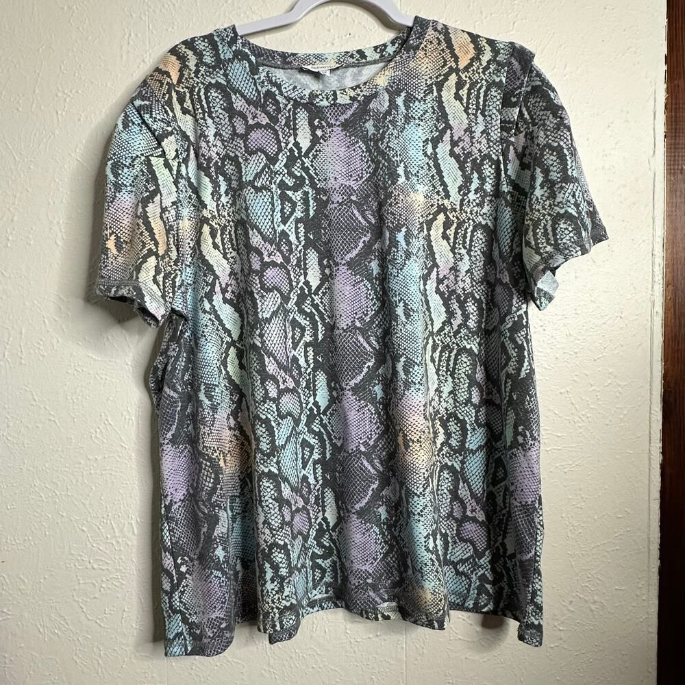 Skinnygirl Jeans Woman's 3X Pastel Animal Print Puff Sleeve Pull Over Blouse